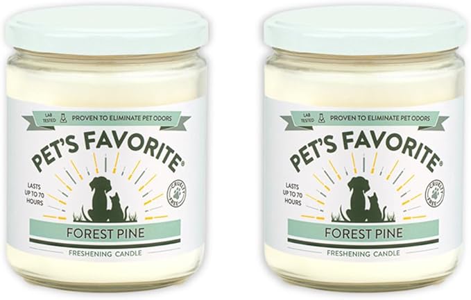 Pet's Favorite Pet Odor Candle, Clean Burning, Long Lasting Scented Candles with a Cotton Wick. (Forest Pine, Pack of 2)