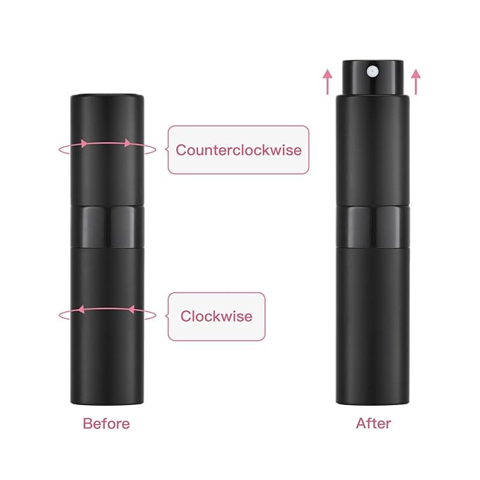 Tekson 8ml Travel Perfume Atomizer Refillable, Mini Cologne Spray Bottle Empty, Small Aftershave Portable Sprayer for Liquid Dispenser (Black&Grey)