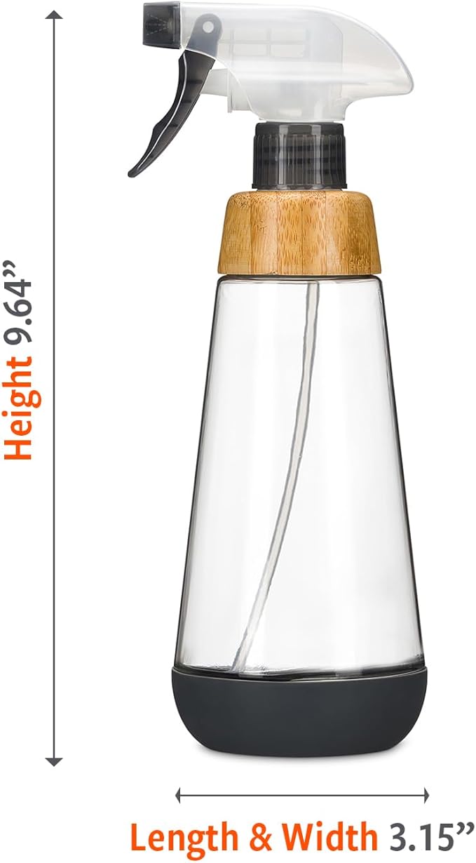 Full Circle Bottle Service-Refillable Glass Spray Bottle-Versatile Stream & Mist Options,Bamboo with Protective Silicone Boot-Ideal for Non-Toxic Cleaning Solutions & Plant Care,16oz Gray,3 Pack