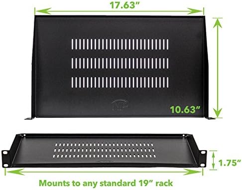 NavePoint Cantilever Server Shelf Vented Shelves Rack Mount 19 Inch 1U Black 10.5 Inches 270mm deep
