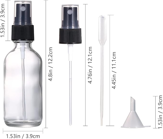 LIYUABU 60ml Clear Glass Spray Bottles,Small Empty Fine Mist Perfume Refillable Reusable Travel Spray Bottle for Essential Oils/Hair/Aromatherapy/Cleaning/Cosmetic with Extra Spray Nozzle(2 Pack)