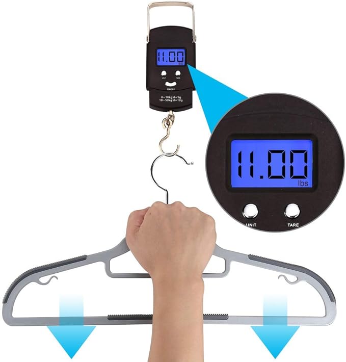 FSUTEG Coat Hangers, Pack of 50 Plastic Clothes Hangers, Space-Saving,Super Non-Slip,11lb Weight Capacity (Grey)