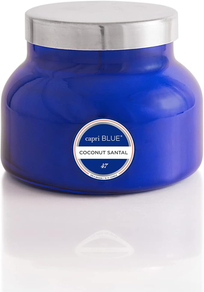 Capri Blue Signature Jar Candles - Long Lasting Soy Wax Blend - Luxury Tropical Scented Candles - Comes in Blue Decorative Glass Jar (Coconut Santal, 19 oz)