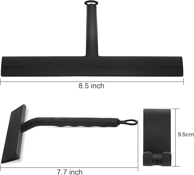 wlich Shower Squeegee for Glass Doors and Bathroom, Stainless Steel with Silicone Blade, Window and Mirror Cleaner with No-Drill Hook, Streak-Free Cleaning Tool