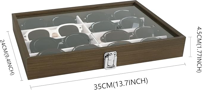 Wudygirl Sunglasses Organizer 8 Slot Jewelry Organizer Tray Vintage Jewelry Box Wooden Glasses Organizer with Lid Watches Display Jewelry Tray for Women (Beige 8 Grid