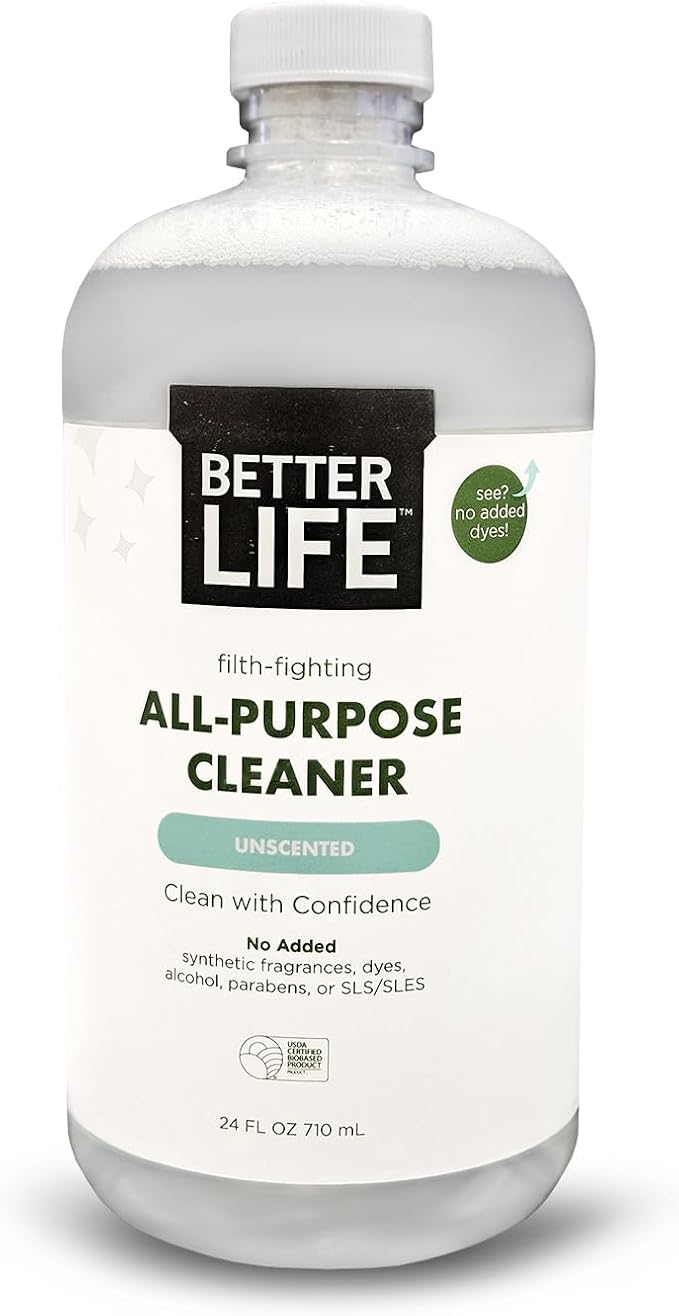 Better Life All Purpose Cleaner - Multipurpose Plant Based Home and Kitchen Cleaning Spray for Glass, Countertops, Appliances, Upholstery & More - Multi-surface Spray Cleaner - 24oz Unscented