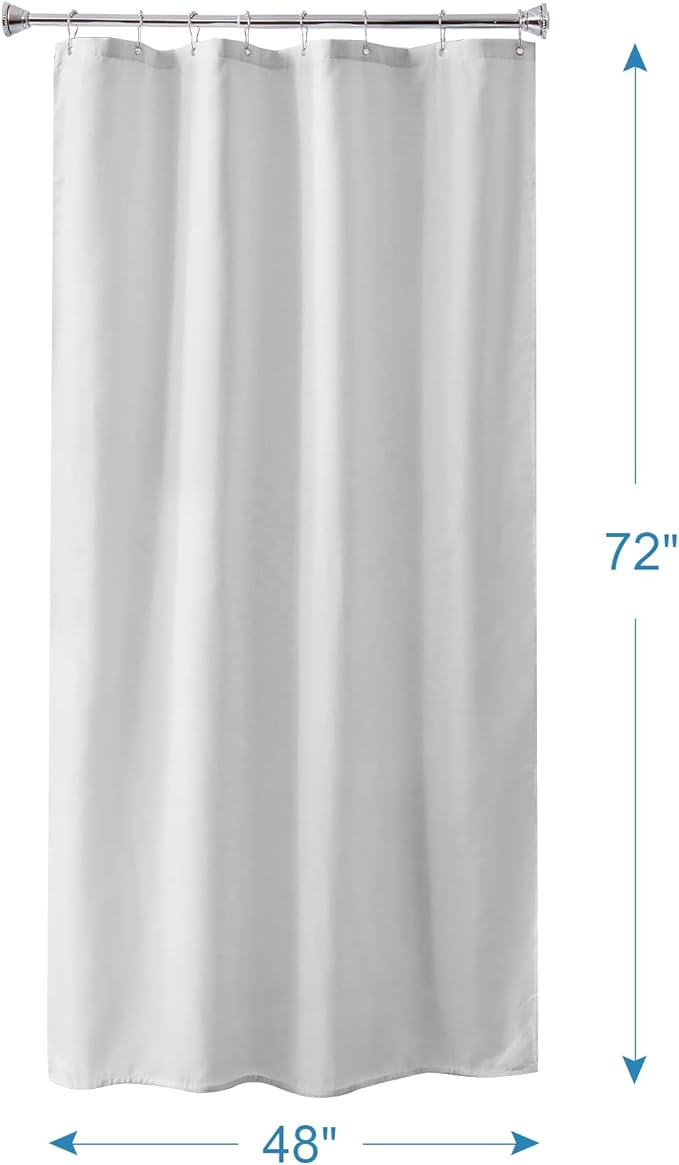 Amazer Small Stall Shower Curtain Liner Washable, 48x72 Inches, Fabric Shower Liner with 2 Bottom Stones, Narrow Waterproof RV Shower Curtain Liner, 8 Grommet Holes, Hotel Quality, White