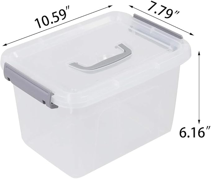 Farmoon 6 Quart Clear Storage Bin, Plastic Stackable Box/Container with Lid and Grey Handle, 6 Packs, R