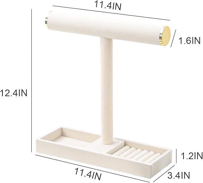 Justsoso Multi-Use Jewelry Holder Stand, Necklace Bracelet Ring Organizer Stand, Scrunchie Watches Velvet Jewelry Holder Stand With Tray for Women Girls Home Use(Beige with Lid)