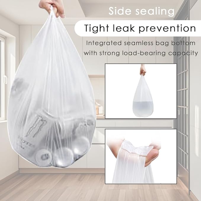 2-4 Gallon Portable Trash Bags, Thicken Vest type Small Garbage Bags for Office, Kitchen, Bedroom and more, 60 Counts White