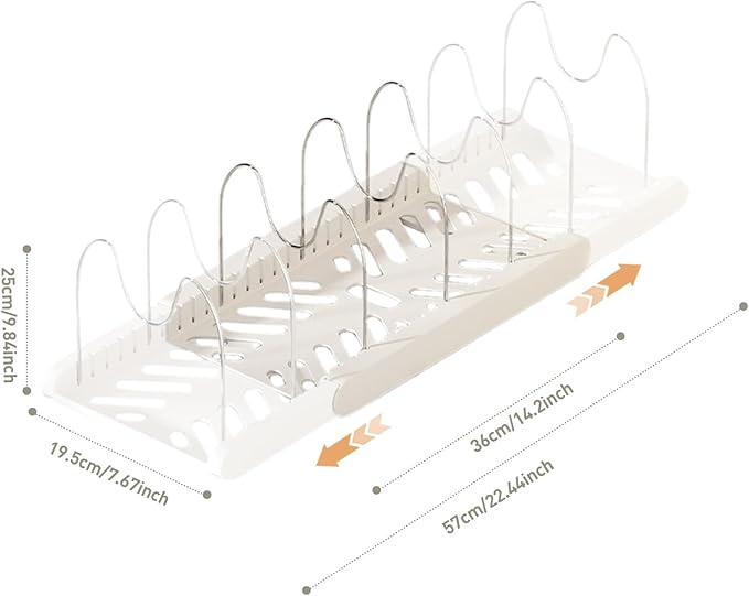 Lhieiayh Pot Rack -Expandable Pan Organizer for Cabinet,Pot Lid Holder with 7 Adjustable Compartment for Kitchen Cabinet Cookware Baking Frying Rack,Apricot