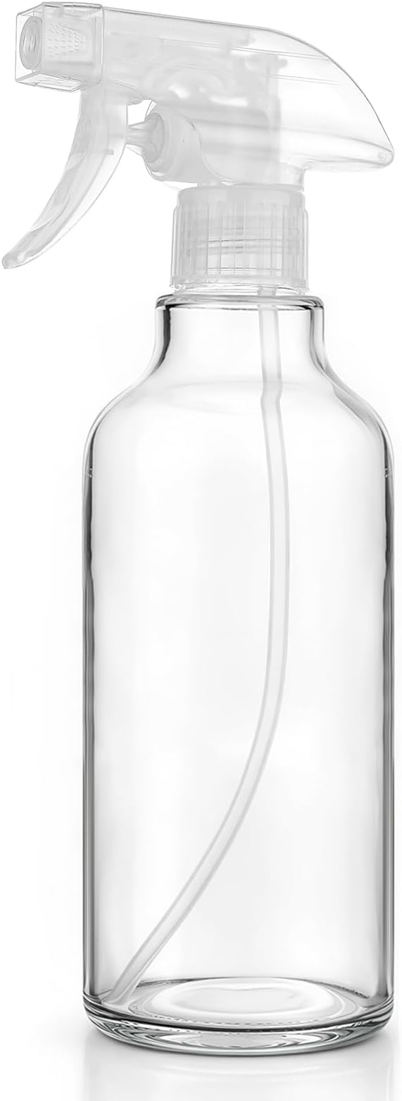 Hethyo Glass Spray Bottles 16.9oz Empty Spray Bottle Mist/Stream Spraying Small Refillable Containers for Hair Care, Cleaning Solutions, Plants, Essential Oils 1 Pack (Clear-1, 16.9oz)