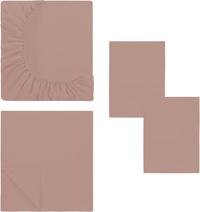 Modern Threads Soft Microfiber Solid Sheets - Luxurious Microfiber Bed Sheets - Includes Flat Sheet, Fitted Sheet with Deep Pockets, & Pillowcases Rose King