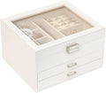 Clear Lid Jewelry Box,3 Layers Jewelry Organizer Large Multi-Functional Jewelry Storage Box with 2 Drawers,Jewelry Display Case of Rings Earrings Necklace Bracelets for Women Girls (Light gold)