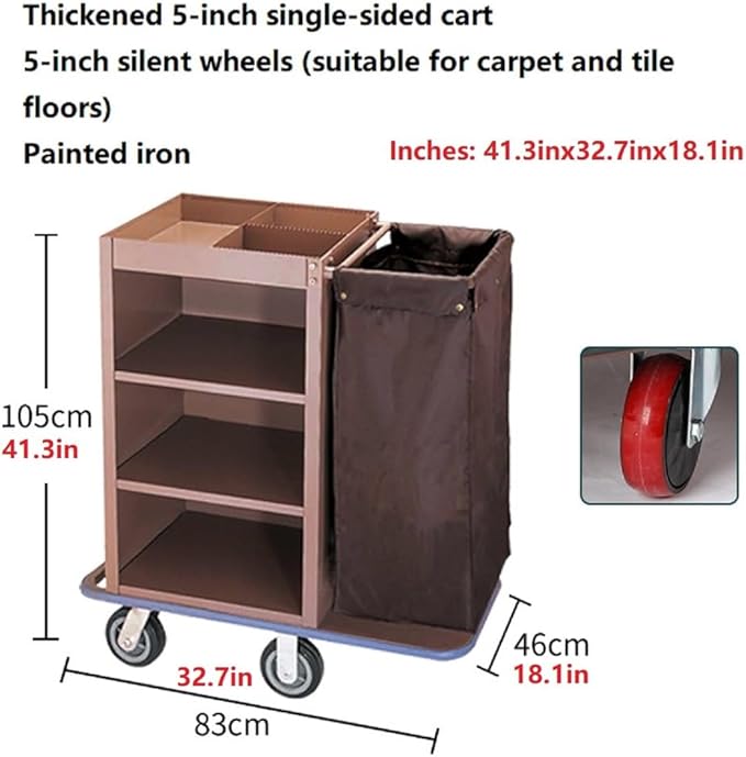 Multifunctional Housekeeping Caddy, Compact Service Trolley, Hotel Cleaning Cart with Removable Canvas Bags & Locking Wheels for Housekeeping Hotels Apartment,003