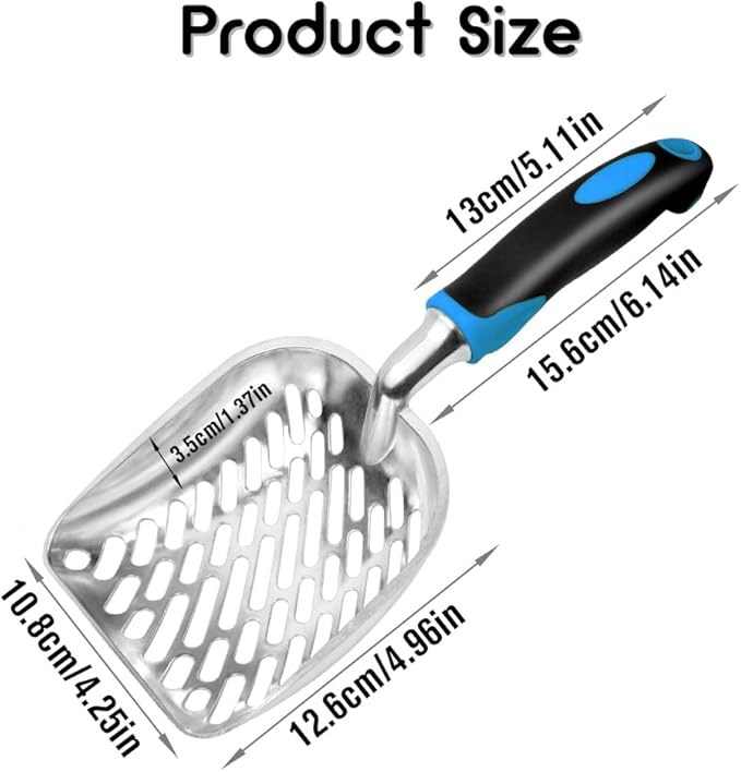 Apidgrowth Cat Litter Scoop-Metal Cat Scooper-Long Handle Scoop,Cat Scooper-Poop Sifting-Mesh Shovel-Suitable for Cat Litter Box(Blue)-Christmas