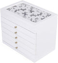 Jewelry Storage Organizer, 6 Layers with 5 Drawers Large Jewelry Organizer Wooden Storage Box Case for Woman (White)