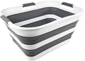 SAMMART 30L (8 gallons) Collapsible Plastic Laundry Washing Tub/Basket - Portable Laundry Hamper/Storage Container Foldable Laundry Basket - Space Saving (White/Steel Grey)