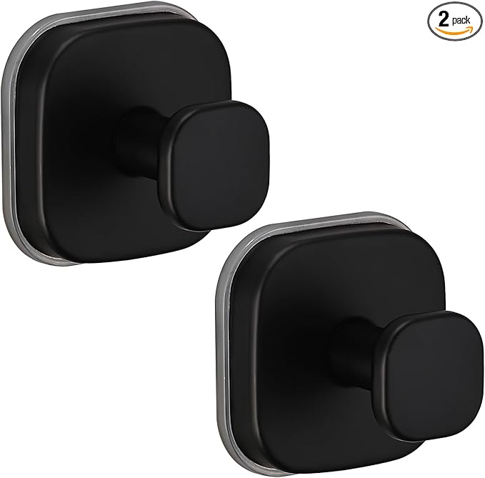 Heavy Duty Reusable Suction Cup Hooks for Kitchen/Bathroom/Shower - Wet-Proof Hooks for Towels, Robes, Loofah&Wreaths/No Drill Mounting on Glass, Tile, Metal (2, Matte Black)