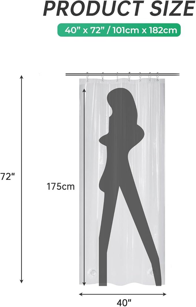 AmazerBath Stall Shower Curtain Plastic, Small Shower Curtain Clear 40 x 72, Stand Up Shower Curtain Thick PEVA, Heavy Duty Shower Curtain Stall Size with 2 Weighted Stones and 7 Grommet Holes