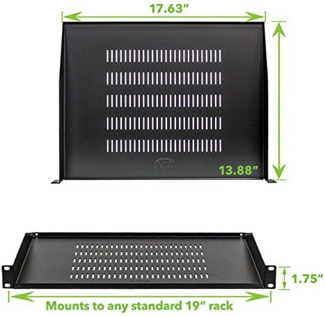 NavePoint Cantilever Server Shelf Vented Shelves Rack Mount 19 Inch 1U Black 14 Inches (350mm) deep