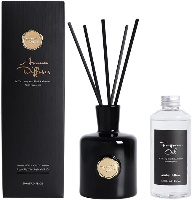 Reed Diffuser Set-Oud&Bergamot-Strong Scent, Long-Lasting Evaporation with Natural Reed Sticks & Essential Oils, Elegant Fragrance for Bathroom Bedroom Office Decor Air Fresh-Ideal Gifts