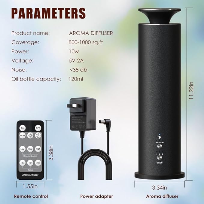 Waterless Diffuser Machine Scent Air Machine Covers 1800 Sq Ft for Home Diffusers Essential Oil Diffusers Studio Scent Diffuser Large Room Fragrance App Remote Control Capacity 3.5 Oz Carbon Black
