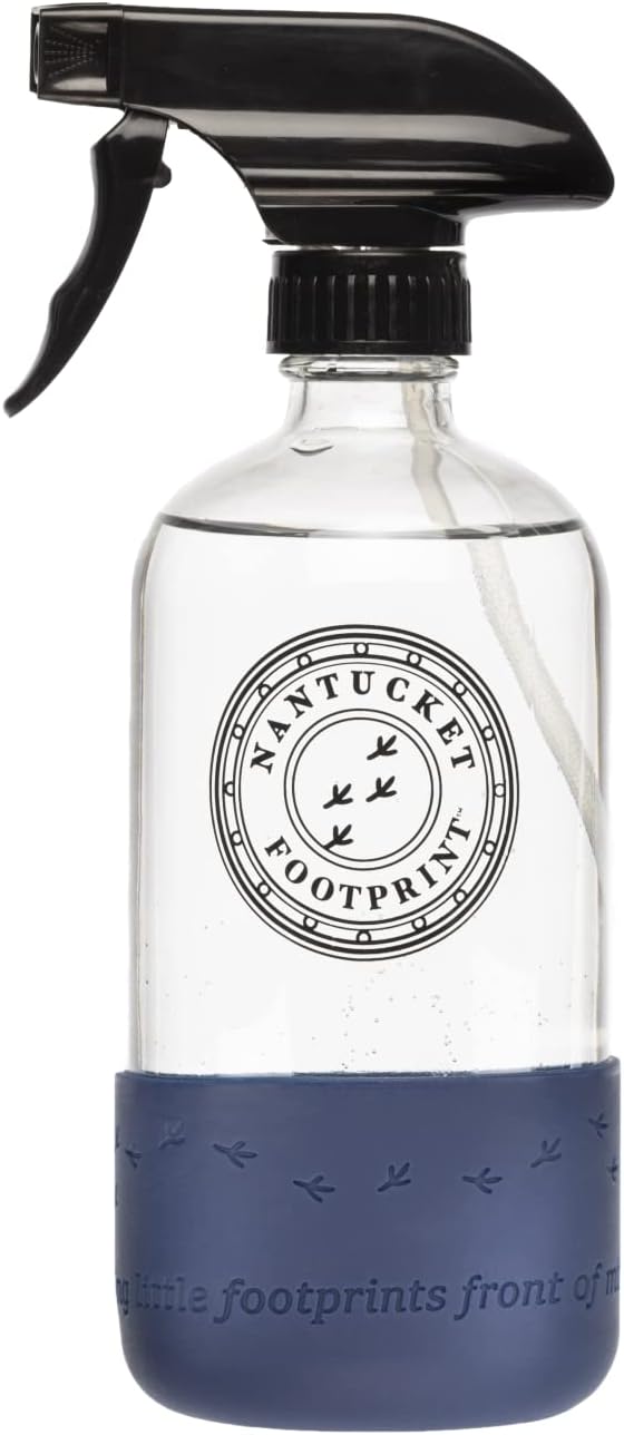 Nantucket Footprint Empty Clear Glass Spray Bottles |16 oz Glass Spray Bottle | Silicone Based Glass Spray Bottle | Use Cleaner Strip Refills