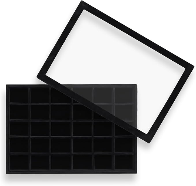 Wudygirl Jewelry Organizer Stackable Jewelry Tray Velvet Earring Holder Organizer 30 Grid Earring Storage with Lid Ring Holder Drawer Inserts Divider Storage for Women (Black)