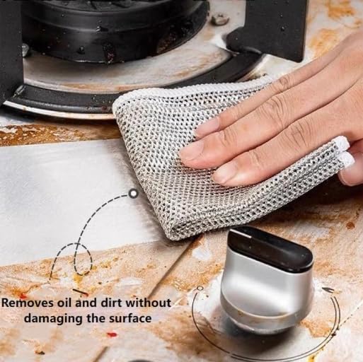 Desolio Poshzon Cleaning Cloths, Hevito Multipurpose Wire Miracle Cleaning Cloths, Multipurpose Wire Dishwashing Rags for Wet and Dry, for Washing Dishes, Sinks, Counters, Stove Tops (10 Pcs)