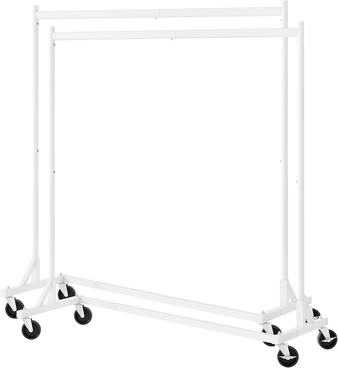 Hoctieon Z Rack Set of 2, Rolling Clothing Racks with Z-Base, Heavy Duty Garment Racks Set of 2, Clothes Rack on Wheels with Brakes, Clothes Organizer Rack Set of 2, White