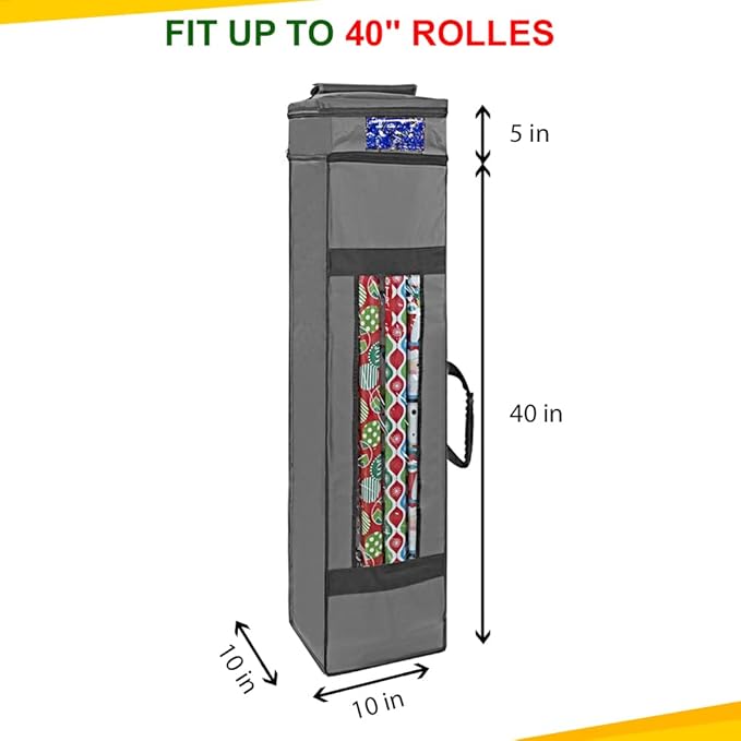 ProPik Wrapping Paper Storage Bag with Pocket and Handles Including Hanging Loop Heavy Duty Material with Clear Window 47 x 10 x 10 Inch Fits 40 Inch Long Rolls (Gray, 1 Count)