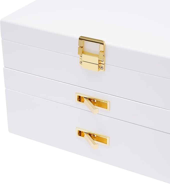 3-Layer Jewelry Box Organizer with Hooks, White Jewelry Chest for Women Girls, Jewelry Case Display Jewellery Holder Organizer Storage Box for Necklace Earrings Rings Bracelets