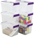Farmoon 6 Quart Clear Storage Bin, Small Plastic Stackable Box/Cotainer with Lid and Purple Handle, 6 Packs