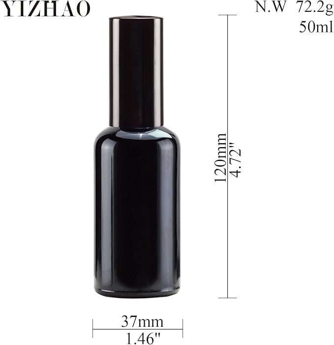 YIZHAO Black Glass Spray Bottles 2oz, with Small Fine Mist Spray, Metal Cap, Refillable for Essential Oil,Travel,Cleaning,Perfume,Aromatherapy,Makeup – 12 Pcs