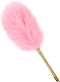 iHUFeather Lambswool Duster 16'' Length Solid Wooden Handle Leather Hang Strap for Cleaning Ceiling Fans Window Blinds Computer Furniture Figurines TV Natural Feather Duster,Pink