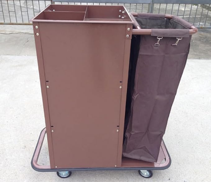 Multifunctional Housekeeping Caddy, Compact Service Trolley, Hotel Cleaning Cart with Removable Canvas Bags & Locking Wheels for Housekeeping Hotels Apartment,003