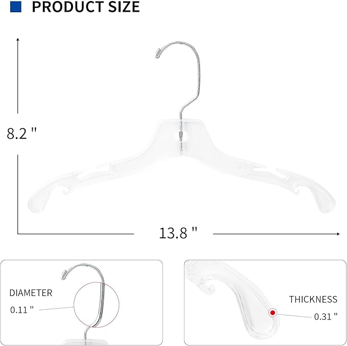 13.8” Clear Plastic Kids Hangers 20 Pack - Durable Clothes Hanger for Wardrobe Organization, Essential Plastic Hanger for Garments, Versatile Coat Hangers for Home and Retail Use