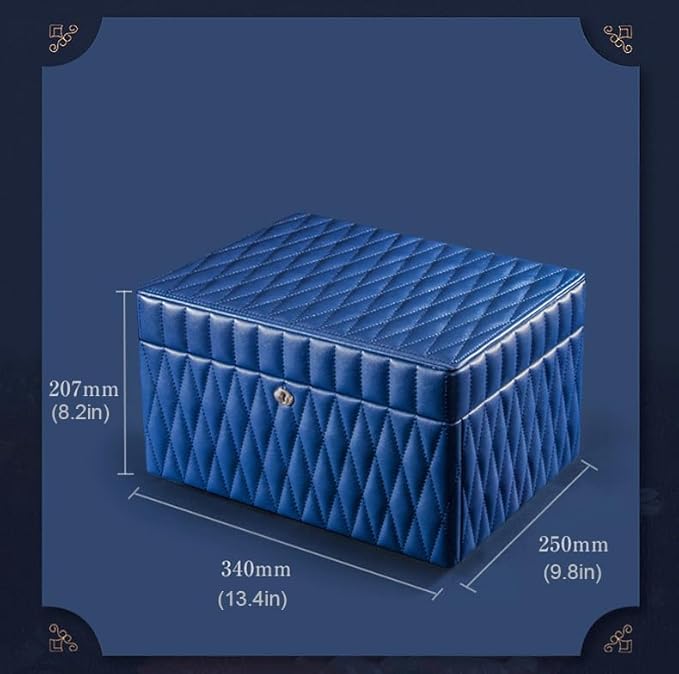 Genuine Leather Jewelry Box – 3 Layer Large Jewelry Organizer with Mirror, Lockable Jewelry Box for Women – Necklace, Ring, Earring Organizer with Drawer - Valentine's Day Gifts(Blue)
