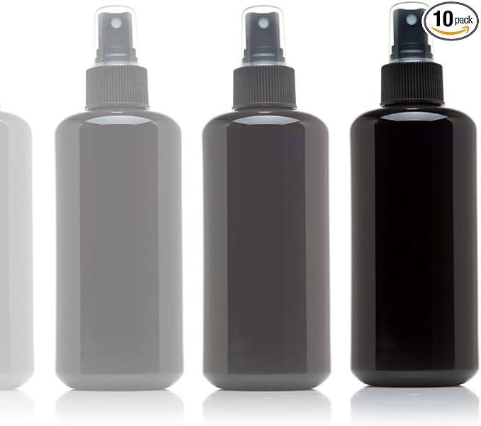 Infinity Jars 200 Ml (6.7 fl oz)Black Ultraviolet Glass Fine Mist Spray Bottle Cleaning Products Refillable Containers Homemade Perfume Blends Room, Sprays Bath Beauty Hair, Screw Top Bottles 10-Pack