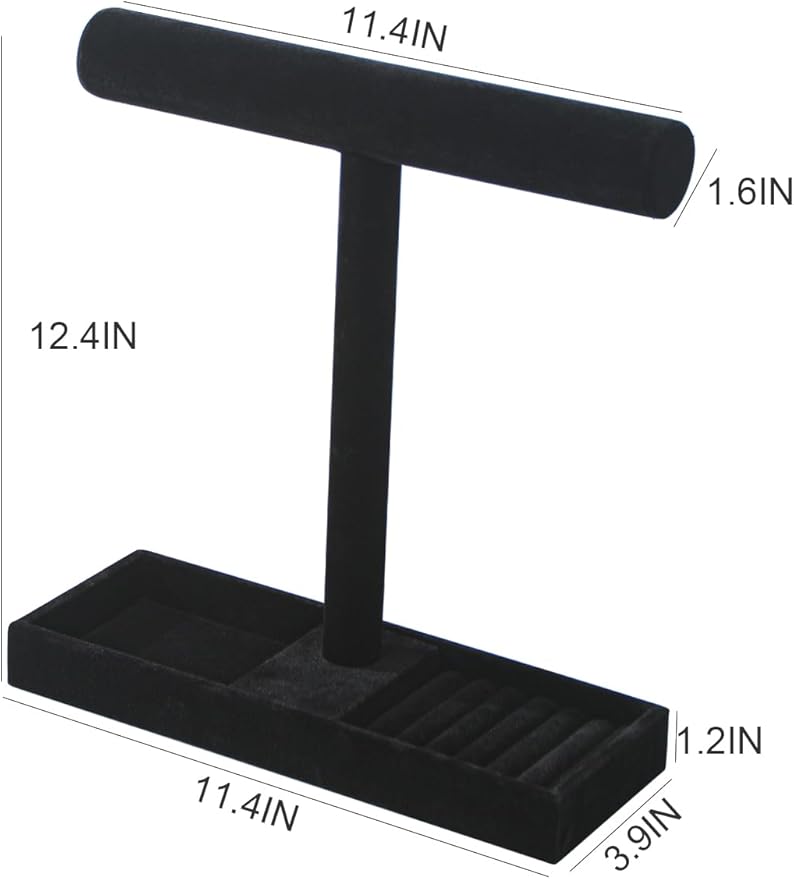 Justsoso Multi-Use Jewelry Holder Stand, Necklace Bracelet Ring Organizer Stand, Scrunchie Watches Velvet Jewelry Holder Stand With Tray for Women Home Use(Black Color)