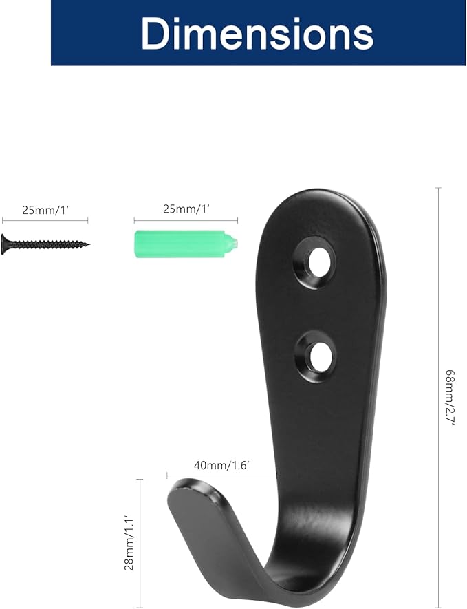 NearMoon Coat Hooks Wall Mounted, Stainless Steel Wall Hooks Heavy Duty Robe Hanger Rustproof for Hanging Coat Towel Hat Key Bag on Bathroom/Kitchen, 10 Pack (Matte Black)