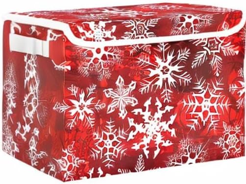 Christmas Baskets Collapsible Storage Bins with Lids, Christmas Red Pattern with Snowflakes Flower Storage Boxes Clothes Baskets for Organizing