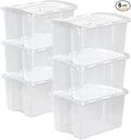 Sterilite 6-Pack Stackable Storage Bin with Lid, Clear Plastic Design, 48 Quart