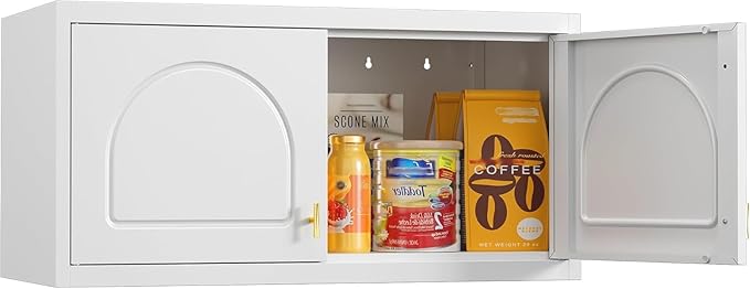 Metal Storage Cabinet with 2 Doors, 48" H White Sideboard Cabinet, Small Kitchen Pantry with Adjustable Shelf, Coffee Bar Cabinets, Storage Cabinets for Kitchen, Pantry, Living Room, Office