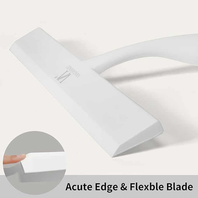 Shower Squeegee for Glass Doors, 11-Inch Silicone Squeegee with Non-Slip Handle and Adhesive Hook for Bathroom, Mirror, Tile, Car Window (White)