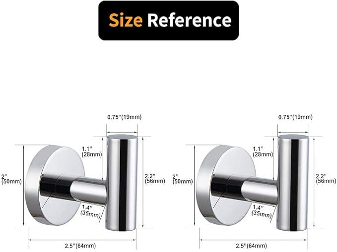 Polished Stainless Steel Towel Coat Hooks Bathroom Clothes Garage Hotel Cabinet Closet Sponges Robe Hook Wall Mounted Round Kitchen Heavy Duty Bath Door Hanger 2 Pack