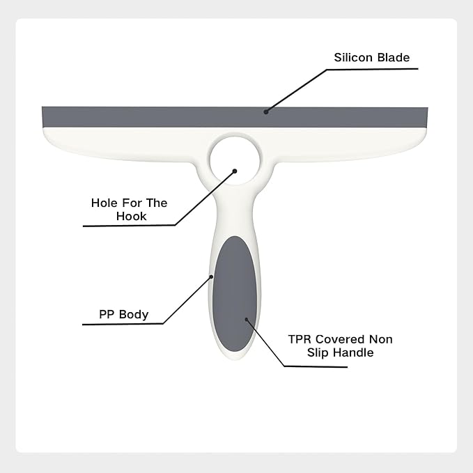 EHOMGUI Shower Squeegee for Glass Doors & Walls - 10" Squeegee with Adhesive Hook - Pack of 2/Gray