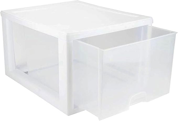 Sterilite 27 Qt./26 L Stacking Drawer, White, 4 Pack