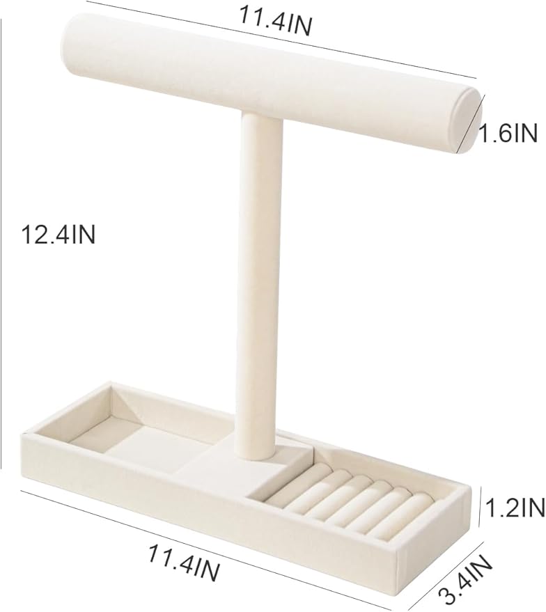Justsoso Multi-Use Jewelry Holder Stand, Necklace Bracelet Ring Organizer Stand, Scrunchie Watches Velvet Jewelry Holder Stand With Tray for Women Home Use(Beige Color)